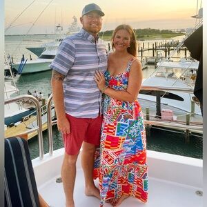 Skies Are Blue tropical print ruffle hem Maxi Dress sz L